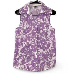 Christopher & Banks Purple White Floral Sleeveless Cotton Blouse Women’s S